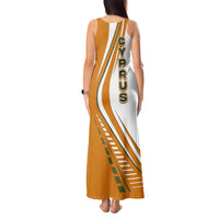 Cyprus Tank Maxi Dress with Orange White Abstract Streak Design and Flag Emblem - Wonder Print Shop