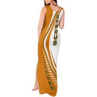 Cyprus Tank Maxi Dress with Orange White Abstract Streak Design and Flag Emblem - Wonder Print Shop