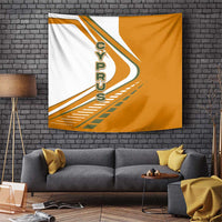 Cyprus Tapestry with Orange White Abstract Streak Design and Flag Emblem - Wonder Print Shop