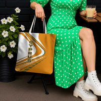 Cyprus Tote Bag with Orange White Abstract Streak Design and Flag Emblem - Wonder Print Shop