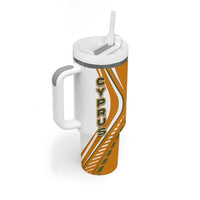 Cyprus Tumbler With Handle with Orange White Abstract Streak Design and Flag Emblem - Wonder Print Shop