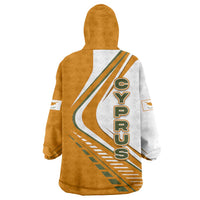 Cyprus Wearable Blanket Hoodie with Orange White Abstract Streak Design and Flag Emblem - Wonder Print Shop