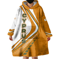 Cyprus Wearable Blanket Hoodie with Orange White Abstract Streak Design and Flag Emblem - Wonder Print Shop