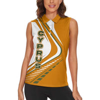 Cyprus Women Sleeveless Polo Shirt with Orange White Abstract Streak Design and Flag Emblem - Wonder Print Shop