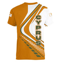 Cyprus Women V-Neck T-Shirt with Orange White Abstract Streak Design and Flag Emblem - Wonder Print Shop