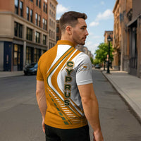 Cyprus Zipper Polo Shirt with Orange White Abstract Streak Design and Flag Emblem - Wonder Print Shop