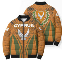 Cyprus Bomber Puffer Jacket with Orange Green Grunge Design and Peace Dove Emblem - Wonder Print Shop