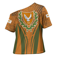 Cyprus Cross Shoulder Shirt with Orange Green Grunge Design and Peace Dove Emblem - Wonder Print Shop