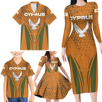 Cyprus Family Matching Long Sleeve Bodycon Dress and Hawaiian Shirt with Orange Green Grunge Design and Peace Dove Emblem - Wonder Print Shop