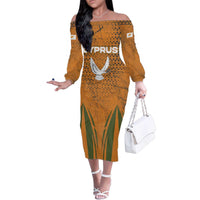 Cyprus Family Matching Off The Shoulder Long Sleeve Dress and Hawaiian Shirt with Orange Green Grunge Design and Peace Dove Emblem - Wonder Print Shop