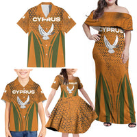 Cyprus Family Matching Off Shoulder Maxi Dress and Hawaiian Shirt with Orange Green Grunge Design and Peace Dove Emblem - Wonder Print Shop