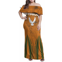 Cyprus Family Matching Off Shoulder Maxi Dress and Hawaiian Shirt with Orange Green Grunge Design and Peace Dove Emblem - Wonder Print Shop