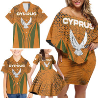 Cyprus Family Matching Off Shoulder Short Dress and Hawaiian Shirt with Orange Green Grunge Design and Peace Dove Emblem - Wonder Print Shop