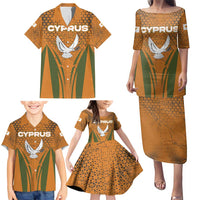 Cyprus Family Matching Puletasi and Hawaiian Shirt with Orange Green Grunge Design and Peace Dove Emblem - Wonder Print Shop