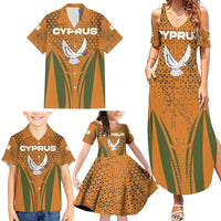 Cyprus Family Matching Summer Maxi Dress and Hawaiian Shirt with Orange Green Grunge Design and Peace Dove Emblem - Wonder Print Shop