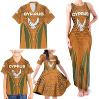 Cyprus Family Matching Tank Maxi Dress and Hawaiian Shirt with Orange Green Grunge Design and Peace Dove Emblem - Wonder Print Shop