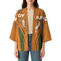 Cyprus Kimono with Orange Green Grunge Design and Peace Dove Emblem - Wonder Print Shop