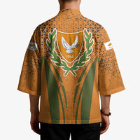 Cyprus Kimono with Orange Green Grunge Design and Peace Dove Emblem - Wonder Print Shop