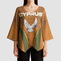 Cyprus Kimono Sleeve Blouse with Orange Green Grunge Design and Peace Dove Emblem - Wonder Print Shop