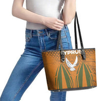 Cyprus Leather Tote Bag with Orange Green Grunge Design and Peace Dove Emblem - Wonder Print Shop