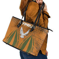 Cyprus Leather Tote Bag with Orange Green Grunge Design and Peace Dove Emblem - Wonder Print Shop