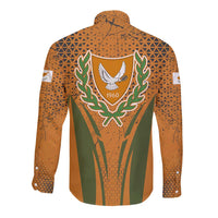 Cyprus Long Sleeve Button Shirt with Orange Green Grunge Design and Peace Dove Emblem - Wonder Print Shop
