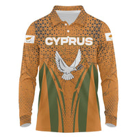 Cyprus Long Sleeve Polo Shirt with Orange Green Grunge Design and Peace Dove Emblem - Wonder Print Shop