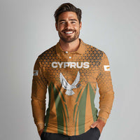 Cyprus Long Sleeve Polo Shirt with Orange Green Grunge Design and Peace Dove Emblem - Wonder Print Shop