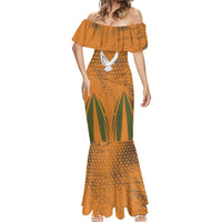 Cyprus Mermaid Dress with Orange Green Grunge Design and Peace Dove Emblem - Wonder Print Shop