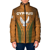 Cyprus Padded Jacket with Orange Green Grunge Design and Peace Dove Emblem - Wonder Print Shop