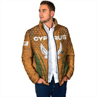 Cyprus Padded Jacket with Orange Green Grunge Design and Peace Dove Emblem - Wonder Print Shop