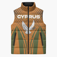 Cyprus Sleeveless Puffer Jacket with Orange Green Grunge Design and Peace Dove Emblem - Wonder Print Shop