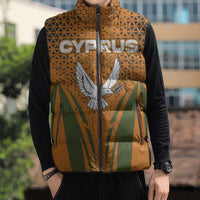 Cyprus Sleeveless Puffer Jacket with Orange Green Grunge Design and Peace Dove Emblem - Wonder Print Shop