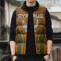 Cyprus Sleeveless Puffer Jacket with Orange Green Grunge Design and Peace Dove Emblem - Wonder Print Shop