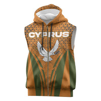 Cyprus Sleeveless Zip Hoodie with Orange Green Grunge Design and Peace Dove Emblem - Wonder Print Shop
