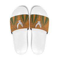 Cyprus Slide Sandals with Orange Green Grunge Design and Peace Dove Emblem - Wonder Print Shop
