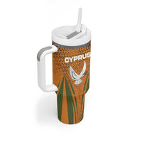 Cyprus Tumbler With Handle with Orange Green Grunge Design and Peace Dove Emblem - Wonder Print Shop