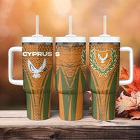 Cyprus Tumbler With Handle with Orange Green Grunge Design and Peace Dove Emblem - Wonder Print Shop