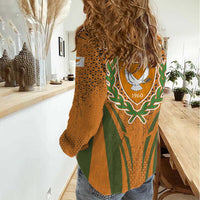 Cyprus Women Casual Shirt with Orange Green Grunge Design and Peace Dove Emblem - Wonder Print Shop