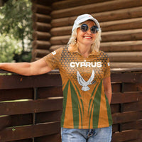 Cyprus Women Polo Shirt with Orange Green Grunge Design and Peace Dove Emblem - Wonder Print Shop