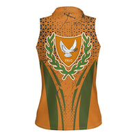 Cyprus Women Sleeveless Polo Shirt with Orange Green Grunge Design and Peace Dove Emblem - Wonder Print Shop