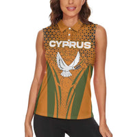 Cyprus Women Sleeveless Polo Shirt with Orange Green Grunge Design and Peace Dove Emblem - Wonder Print Shop