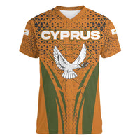Cyprus Women V-Neck T-Shirt with Orange Green Grunge Design and Peace Dove Emblem - Wonder Print Shop