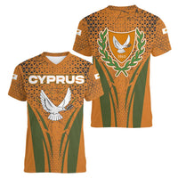 Cyprus Women V-Neck T-Shirt with Orange Green Grunge Design and Peace Dove Emblem - Wonder Print Shop