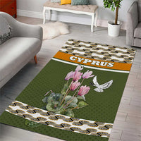 Cyprus Area Rug with Cyclamen Flower Illustration Design and National Emblem - Wonder Print Shop