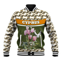 Cyprus Baseball Jacket with Cyclamen Flower Illustration Design and National Emblem - Wonder Print Shop