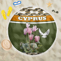 Cyprus Beach Blanket with Cyclamen Flower Illustration Design and National Emblem - Wonder Print Shop