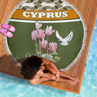 Cyprus Beach Blanket with Cyclamen Flower Illustration Design and National Emblem - Wonder Print Shop