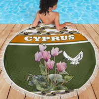 Cyprus Beach Blanket with Cyclamen Flower Illustration Design and National Emblem - Wonder Print Shop