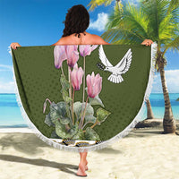 Cyprus Beach Blanket with Cyclamen Flower Illustration Design and National Emblem - Wonder Print Shop